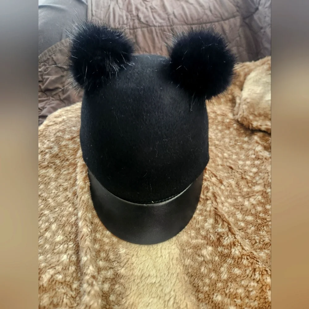 Kids Black Pom-Pom Hat